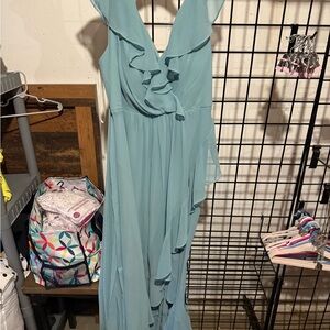 Green Asymmetrical Ruffled Halter Dress